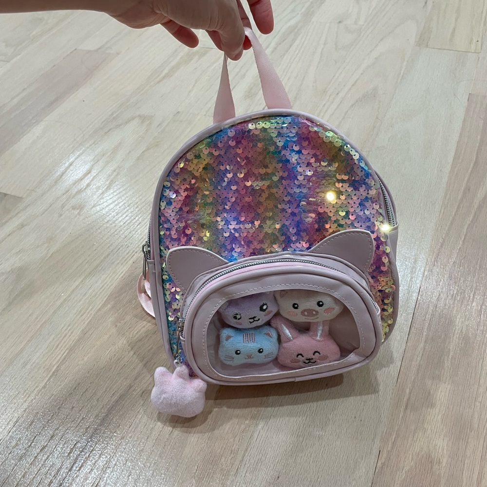Sequin Cat-Ear Kids Backpack - Pink and Multicolor